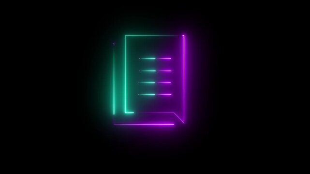 A glowing neon file folder icon isolated on a black background, featuring a modern digital design ideal for data storage, technology interfaces, and futuristic file management visuals.
