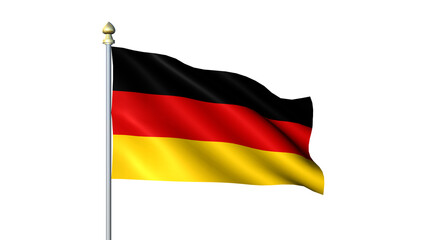 Waving Germany national flag on flagpole with transparent background