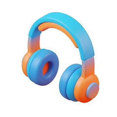 3d render of blue and orange headphones isolated on transparent background