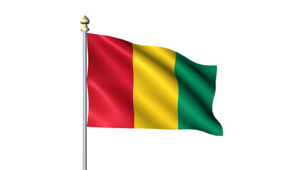Waving Guinea national flag on flagpole with transparent background