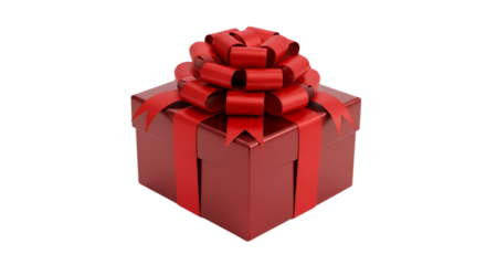 A red gift box with a red ribbon isolated on transparent background is ready for christmas