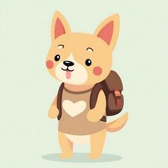 Obraz premium Cute cartoon dog with backpack and heart shirt puppy