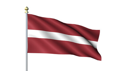 Waving Latvia national flag on flagpole with transparent background
