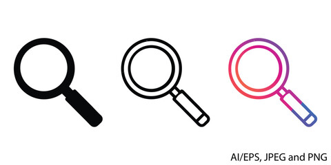 Collection of magnifying glass icons search find tools simple graphics vector