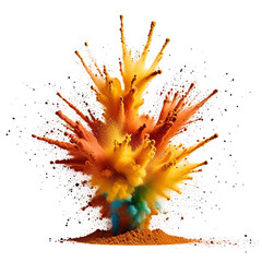 Vibrant paint explosion in studio, orange, yellow, background black