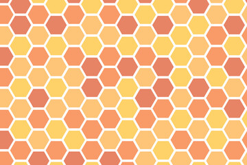 Hexagon pattern with honeycomb, cartoon bees. Vector illustration, geometric texture. Design template for invitation, card. Doodle style. Background with copy space.