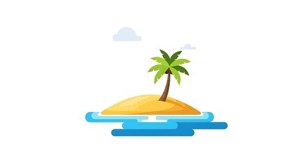 Tropical Island with Palm Tree Vector Illustration