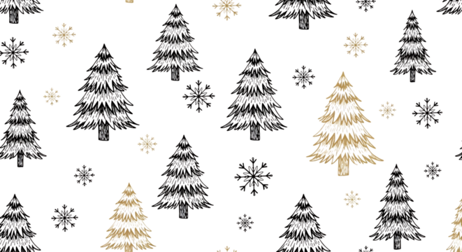 A christmas pattern with tree and snowflake isolated on transparent background is for wrapping