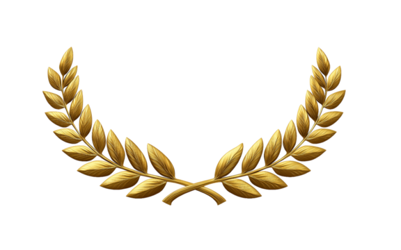 Golden Laurel Wreath Crossed Branches leaves isolated on a transparent background