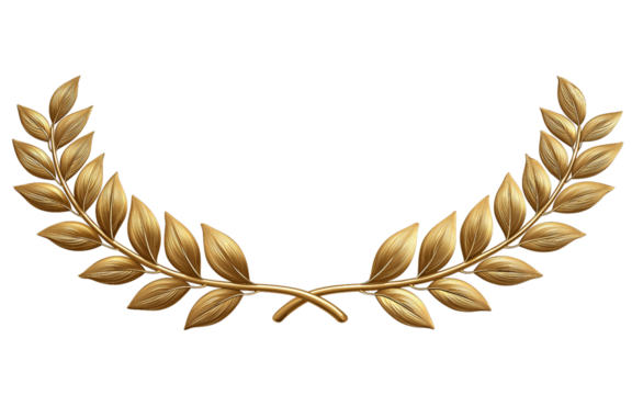Golden Laurel Wreath Arch leaves isolated on a transparent background