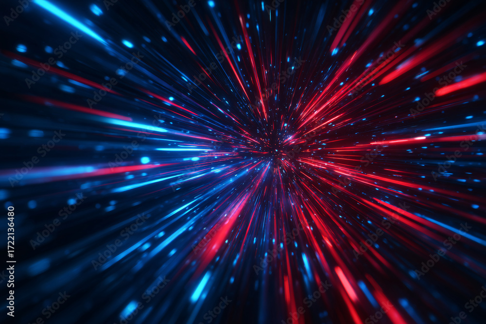 Poster a dynamic explosion of neon lines and particles. an abstract background for a banner or wallpaper. b
