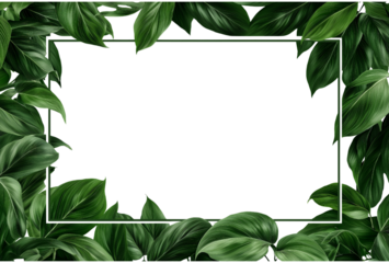 Tropical Leaves Frame with White Rectangle green leaves isolated on a transparent background