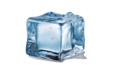 Obraz premium Melting Ice Cube with Bubbles and Water Droplets frozen isolated on a transparent background