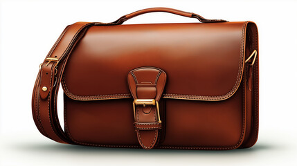 Vintage leather satchel isolated on white background detailed design
