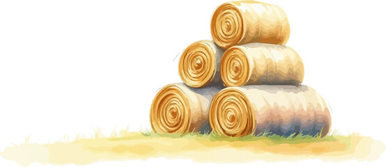 Watercolor vector illustration a haystack in a field.