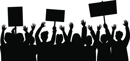 Protest silhouette vector, people holding signs, activism illustration, civil rights demonstration, unity in action, social movement, public rally, political awareness