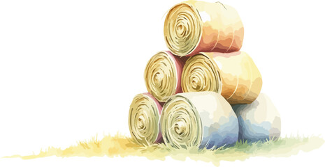 Watercolor vector illustration a haystack in a field.