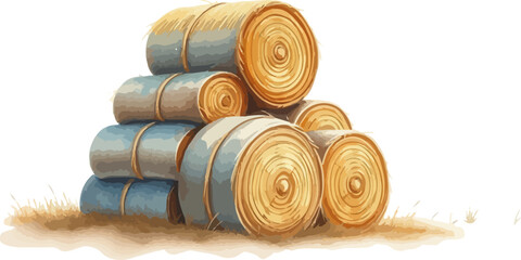 Watercolor vector illustration a haystack in a field.