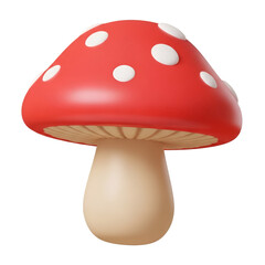 Stylized 3d illustration of a red mushroom with white spots isolated on transparent background