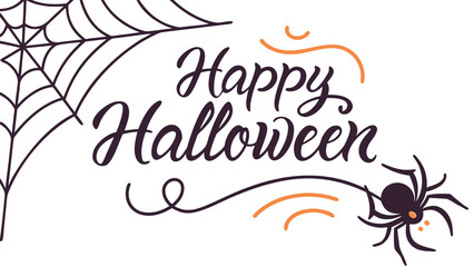 Happy Halloween Vector Lettering in Spooky Calligraphy Style with Spider and Web Decoration for Banner, Poster, Greeting Card, and Party Invitation