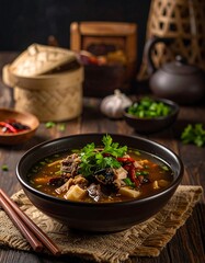 Spicy soup with meat and vegetables