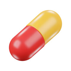 Red and yellow capsule pill isolated on transparent background