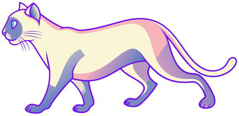Pastel Siamese Cat Walking Side Profile Illustration