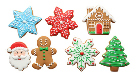 Fototapeta premium Delicious christmas gingerbread cookies isolated on transparent background for holiday celebration