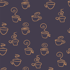 Abstract seamless pattern with color cups. Kitchen doodle background. Design for poster, fabric, textile.