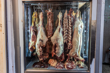 Window of a butcher store in Mardin, Turkey
