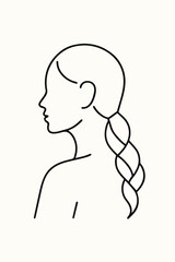 Abstract line art girl with braided hairstyle,