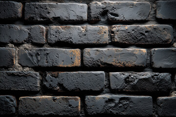 Textured black brick wall with weathered surface and distinct patterns for urban decor and design projects