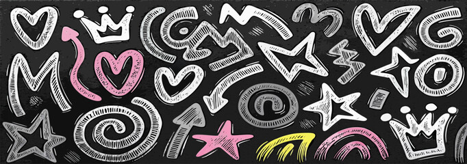 Chalkboard Doodle Pattern: Arrows, Hearts, Stars, Crowns