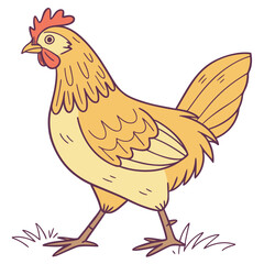 Fototapeta premium Adorable cartoon hen prancing playfully across a field, perfect for children's books, farm-themed designs, or educational materials with its charming, whimsical style