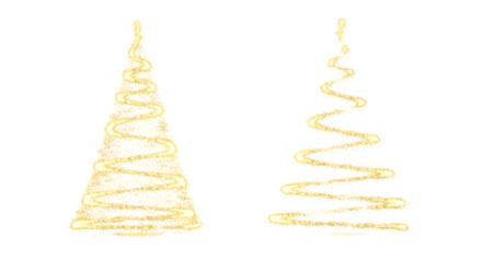 Two golden christmas trees isolated on transparent background, festive and elegant design