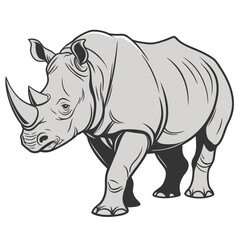 Fototapeta premium Powerful rhinoceros charging forward with determined gaze, a symbol of strength, resilience, and raw natural power ideal for branding, sports, or conservation themes.