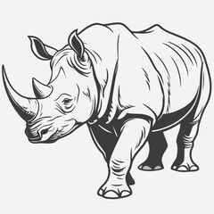 Fototapeta premium Powerful rhino strides forward, a bold wildlife symbol perfect for conservation campaigns or striking logo designs, showcasing strength and resilience from an original vector graphic