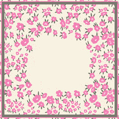 Print for kerchief, bandana, scarf, handkerchief, shawl, neck scarf. Squared pattern with ornament for fabric, textile, silk products. Paisley vector with abstract flowers. Floral folk tracery.