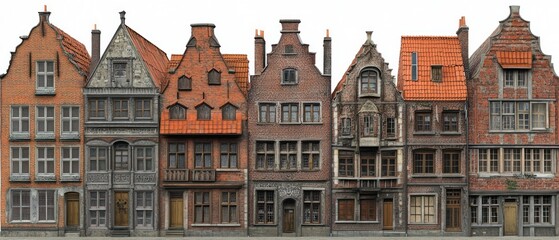 Fototapeta premium Old town architecture seamless row of historic buildings brick facade urban design element