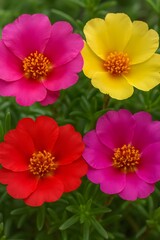 colorful portulaca grandiflora flowers in full bloom close-up