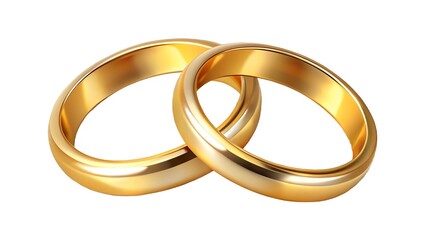 Two golden wedding rings intertwined isolated on white background