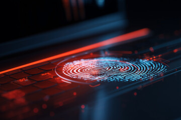 Cybersecurity Fingerprint Scan: Advanced digital security with futuristic biometric tech, protecting data with fingerprint recognition.