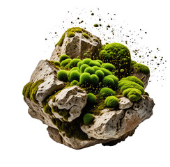Mossy rocks exploding, nature background, terrarium design (1)
