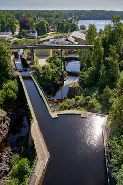  Majestic View at The High Point of Dalsland Canal Route: The Aqueduct in H&aring;verud Attracting Tourists, Scenic Landscape, Historical Architecture, Swedish Countryside, Waterway, Boats, Canals, Summer
