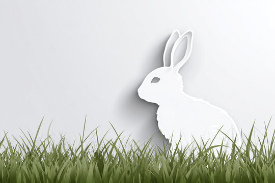 White rabbit in green grass simple Easter design