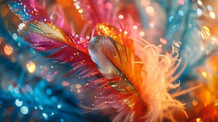 Vibrant Feathers Glittering with Festive Bokeh Lights