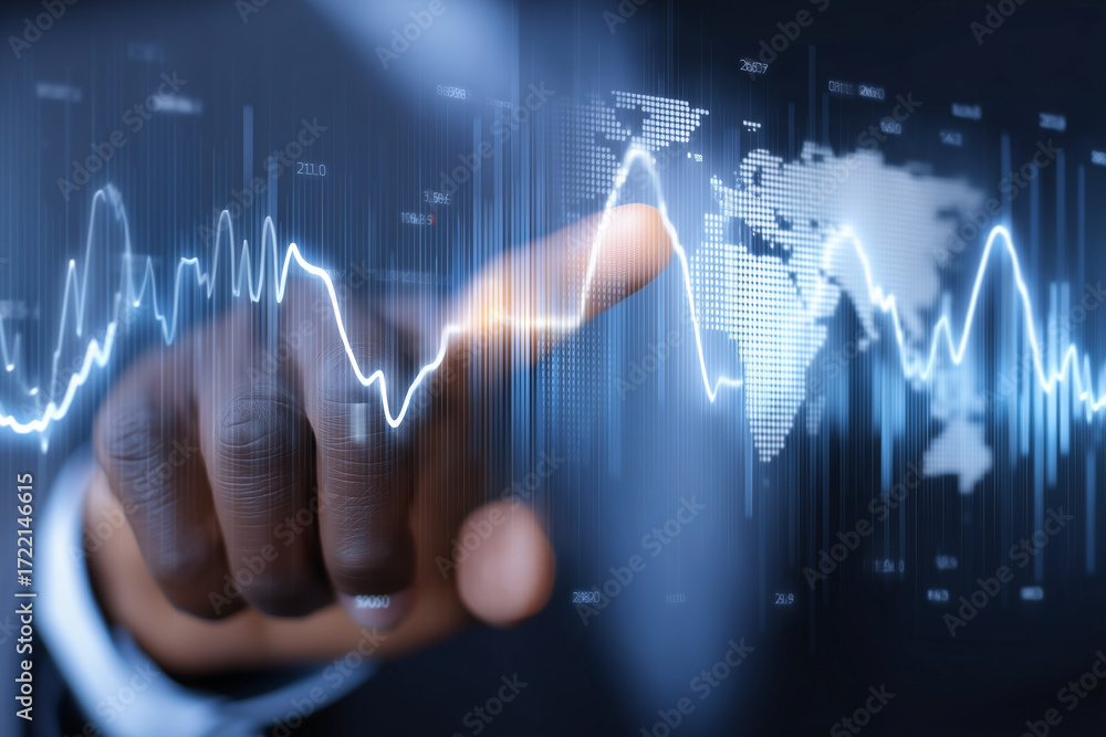 Aufkleber analyzing global market trends with interactive data visualization, revealing key insights and poten