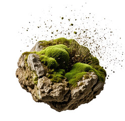 Mossy rock exploding, nature background, isolated, design element