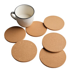 Cork Coasters Set with Coffee Cup, Studio Shot