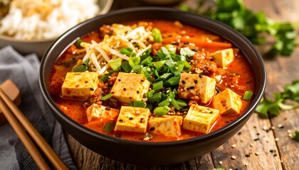 Spicy tofu soup with rice